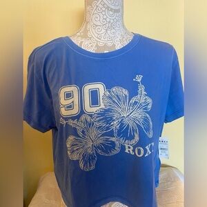 Roxy Blue Crop Top Graphic T-Shirt SZ L